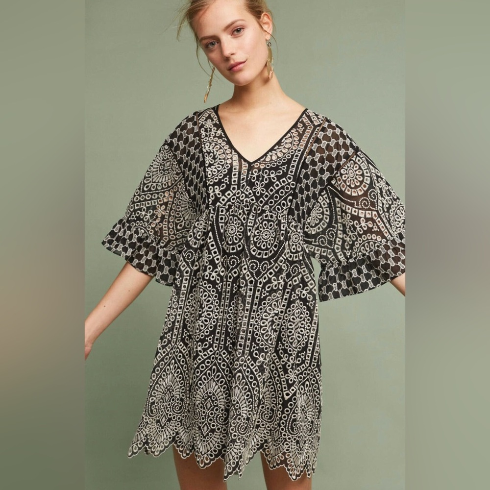 Anthropologie Embroidered Brooke Eyelet Swing Dress by Akemi + Kin